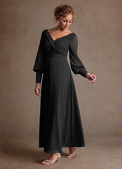 Azazie Paterson Klänningar till brudens mor Klä A-Line i Chiffong Plisserad Svart image5