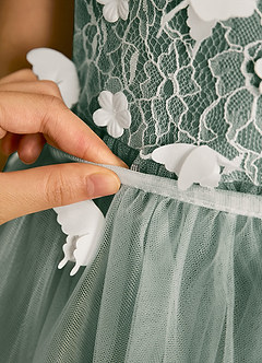Azazie Darlina Flower Girl Dresses Ivory Eucalyptus Ball-Gown Lace Tulle Dress image12