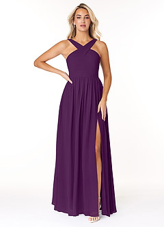 Azazie Elvira Bridesmaid Dresses Grape A-Line Pleated Chiffon Dress image1