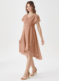 Azazie Graciela Junior Champagne Rose A-Line Pleated Chiffon Dress image4