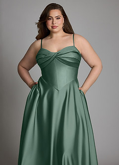 Azazie Meleena Bridesmaid Dresses Eucalyptus A-Line Strapless Stretch Satin Dress image11
