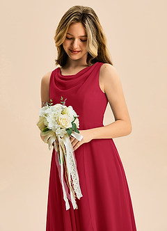 Azazie Mannie Junior Linia A Pofałdowany Szyfon Asymetryczny Młodsza druhna Sukienka image7