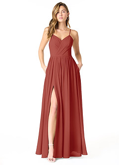 Azazie Cora Bridesmaid Dresses Terracotta A-Line Pleated Chiffon Dress image1