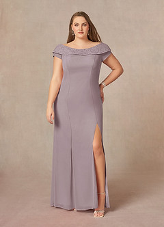 Azazie Cupid Mother of the Bride Dresses Dusk A-Line Boatneck Lace Chiffon Dress image6