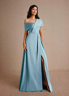 Azazie Milton Mother of the Bride Dresses Moody Blue A-Line Pleated Stretch Satin Dress image8