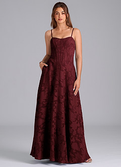 Azazie Stasy Bridesmaid Dresses Cabernet A-Line Sweetheart Neckline Floral Burnout Dress image1