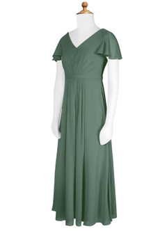 Azazie Peony Junior Eucalyptus A-Line Pleated Chiffon Dress image8