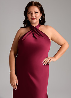 Azazie Lorena Brautjungfernkleider Meerjungfrau-Linie Plissee Stretch-Satin Kleid Burgunderrot image12