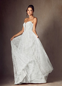 Azazie Lorena Wedding Dresses Diamond White A-Line Strapless Lace Dress image5