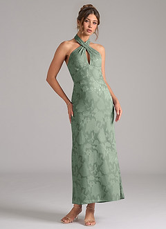 Azazie Marlissa Bridesmaid Dresses Matcha Sheath Pleated Floral Burnout Dress image5