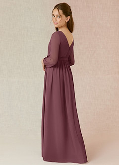 Azazie Angelica Junior Abito A-Line in Chiffon Plissettato Sangria image2