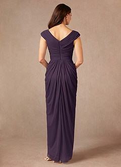 Azazie Lisolette Mother of the Bride Dresses Plum Sheath Pleated Mesh Dress image2