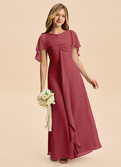 Azazie Selena Junior Pomegranate A-Line Ruched Chiffon Dress image3