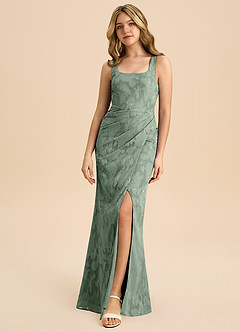 Azazie Mero Junior Robe Fourreau en Blumen-Burnout Plissée Matcha image3