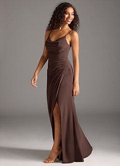 Azazie Deandra Brautjungfernkleider Meerjungfrau-Linie Plissee Chiffon Kleid Ganache image3