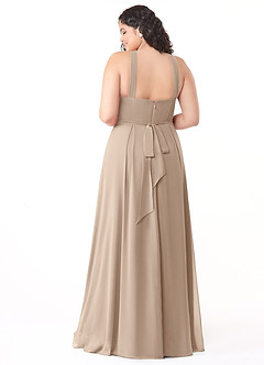 Azazie Dixie Bridesmaid Dresses Taupe A-Line Halter Pleated Chiffon Dress image10