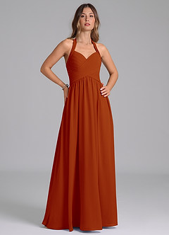 Azazie Darlyn Bridesmaid Dresses Paprika A-Line Pleated Chiffon Dress image4