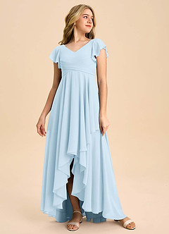 Azazie Caria Junior Sky Blue A-Line Pleated Chiffon Dress image3