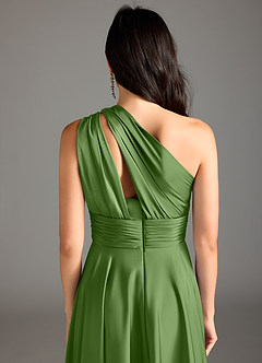 Azazie Charlize Robes de demoiselle d'honneur Robe Trapèze en Satin extensible Une épaule Basilic image8