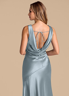 Azazie Rylina Essayer des robes à la maison Robe Sirène en Satiné métallisé Bleu Poussiéreux image2