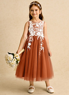 Azazie Sundae Flower Girl Dresses Burnt Orange Ball-Gown Lace Dress image3