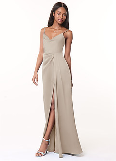 Azazie Brielle Bridesmaid Dresses Frost A-Line Cowl Spaghetti Straps Stretch Satin Dress image3