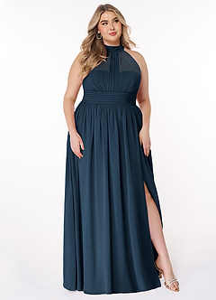 Azazie Iman Bridesmaid Dresses Dark Navy A-Line A-Line Ruched Chiffon Dress image11