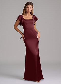 Azazie Elkie 신부 들러리 드레스 인어 스퀘어 네크라인 스트레치 새틴 바닥 길이 드레스 image5