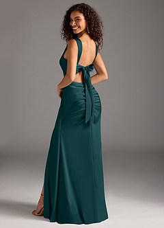 Azazie Jesaphine Bridesmaid Dresses Pine Sheath Bow Stretch Satin Dress image2