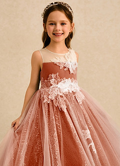 Azazie Addison Robe Demoiselle D'honneur Fillette Robe Princesse en Tulle Sequins Orange Brûlée image5