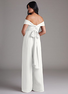 Azazie Lamara Bridesmaid Dresses White Off the Shoulder Chiffon Convertible Jumpsuit image5