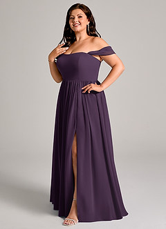 Azazie Calianna Bridesmaid Dresses Plum A-Line Off the Shoulder Chiffon Convertible Dress image1