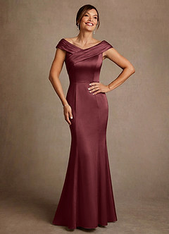 Azazie Aberdeen vestidos de madre de la novia Vestido de Merlot de Satén Elástico de Corte Recto con Plisado image1