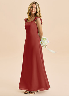 Azazie Mavie Junior Linia A Marszczony Szyfon Długość podłogi Młodsza druhna Sukienka image3