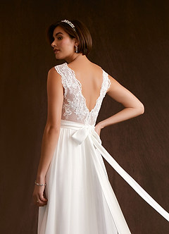 Azazie Dana Wedding Dresses Diamond White A-Line Lace Chiffon Dress image8
