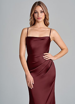 Azazie Olea 신부 들러리 드레스 인어 스트랩리스 스트레치 새틴 바닥 길이 드레스 image2