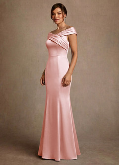Azazie Aberdeen vestidos de madre de la novia Vestido de Rosa Rubor de Satén Elástico de Corte Recto con Plisado image3