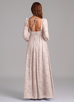 Azazie Norah Vestidos de damas de honor Vestido de Rosa Rubor de Devorado Floral de Corte en A con Manga larga image6