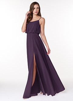 Azazie Lupe Final Sale Plum A-Line Scoop Blouson Chiffon Dress image3
