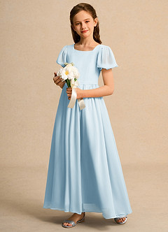 Azazie Joss Flower Girl Dresses Sky Blue A-Line with Sleeves Chiffon Dress image11