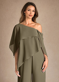 Azazie Halima vestidos de madre de la novia Vestido de Verde Sauce de Gasa de Mono/Traje de pantalón con Corte Lateral image8