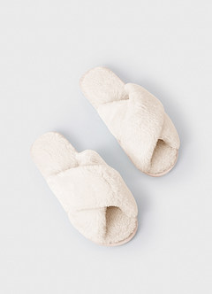 front Cross Strap Fuzzy Slippers