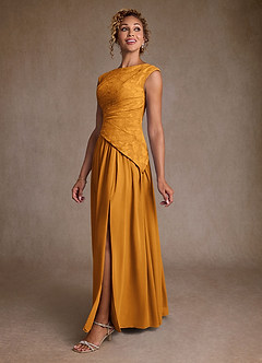 Azazie Kalleen Moeder van de bruid jurken A-Lijn Jurk van Chiffon Geplooid Boterbabbelaar image4