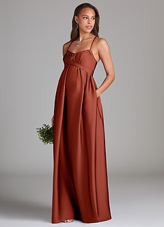 Azazie Llana Maternity Bridesmaid Dresses A-Line Stretch Satin Floor-Length Dress with Pockets image3