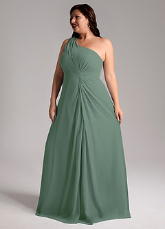 Azazie Brooke Jurken voor bruidsmeisjes Jurk van Chiffon met A-Lijn One-Shoulder Eucalyptus image12