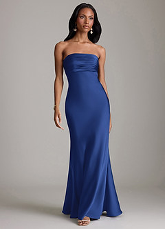 Azazie Saylor Vestidos de damas de honor Vestido de Azul Real de Satén Elástico de Corte Sirena con Sin tirantes image2