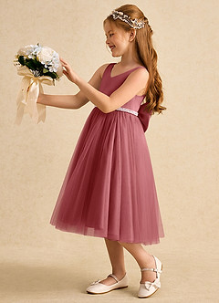 Azazie Firefly Blumenmädchenkleider A-Linie Schleifen Matte Satin Kleid Antike Rose image1