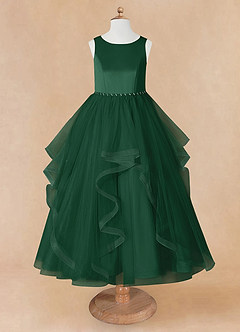 Azazie Sofia vestidos de niña de las flores Vestido de Verde Oscuro de Tul de Corte En A con Perla image8