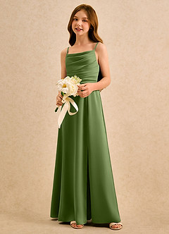 Azazie Chamomile Girls Formal Blumenmädchenkleider A-Linie Plissee Stretch-Satin Kleid Wacholder image3