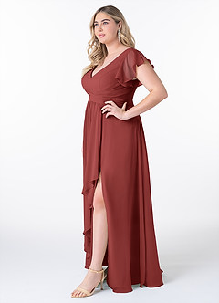Azazie Omari Robes de demoiselle d'honneur Robe Trapèze en Mousseline de soie Terracotta image3